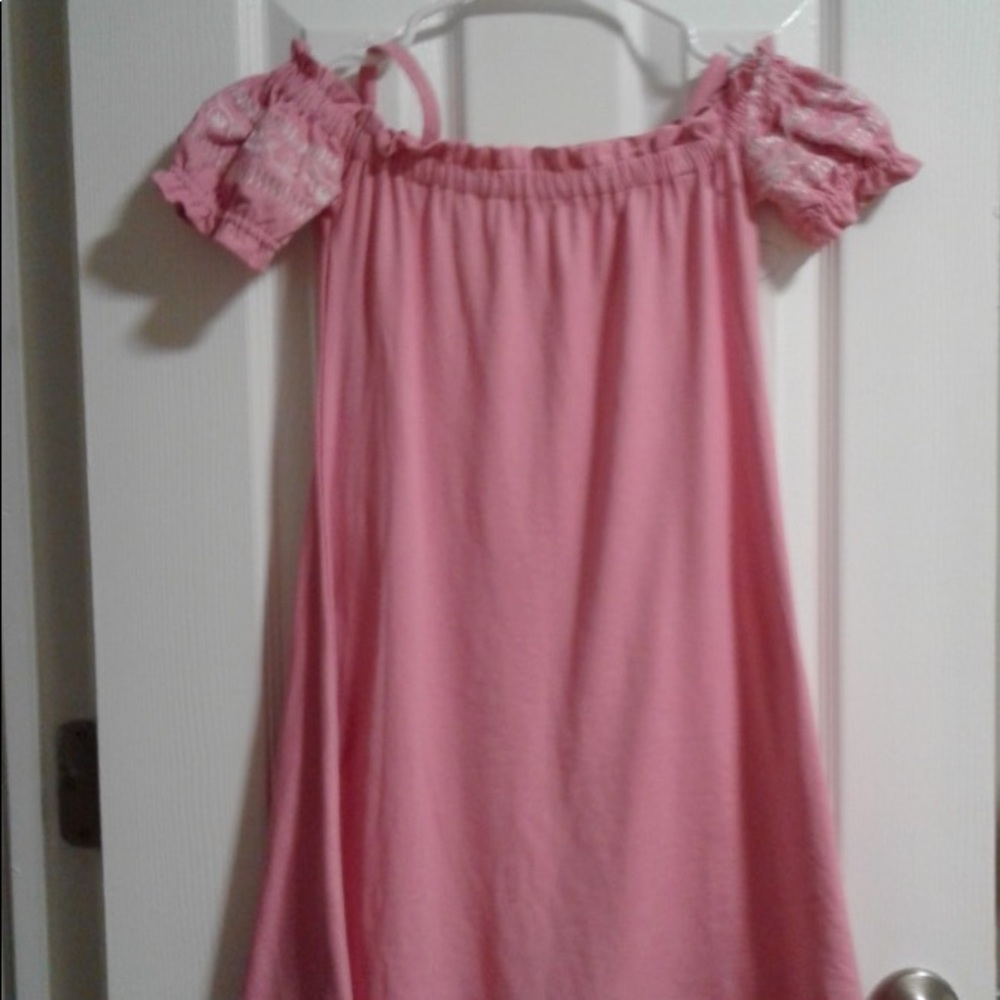 girls pink off the shoulder day dress